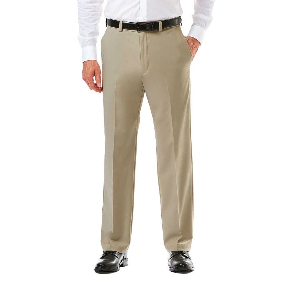 HAGGAR Pants Mens Size 32x30 Solid Tan Dress Slacks Trousers Cool 18 Classic Fit